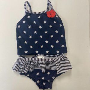 6 month Infant Girls Navy and White Swim Suit Stars and Stripes 2pc